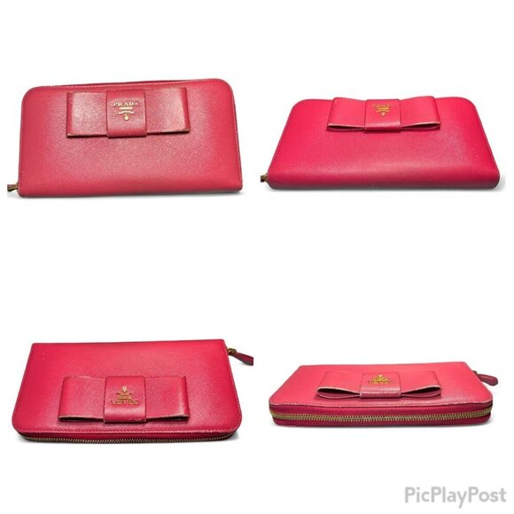 Prada Saffiano Leather Continental Zip Wallet with Bow - Peonia/Pink - Picture 13 of 14